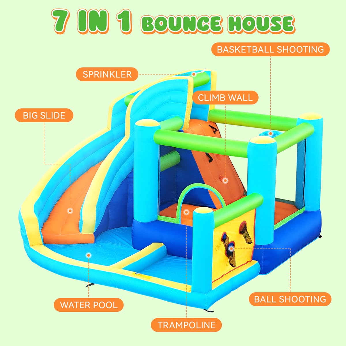 Large Inflatable Bounce House with Water Slide and Climbing Wall