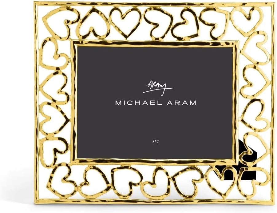 Gold Golden Heart Photo Picture Frame Holds 5x7 Photo