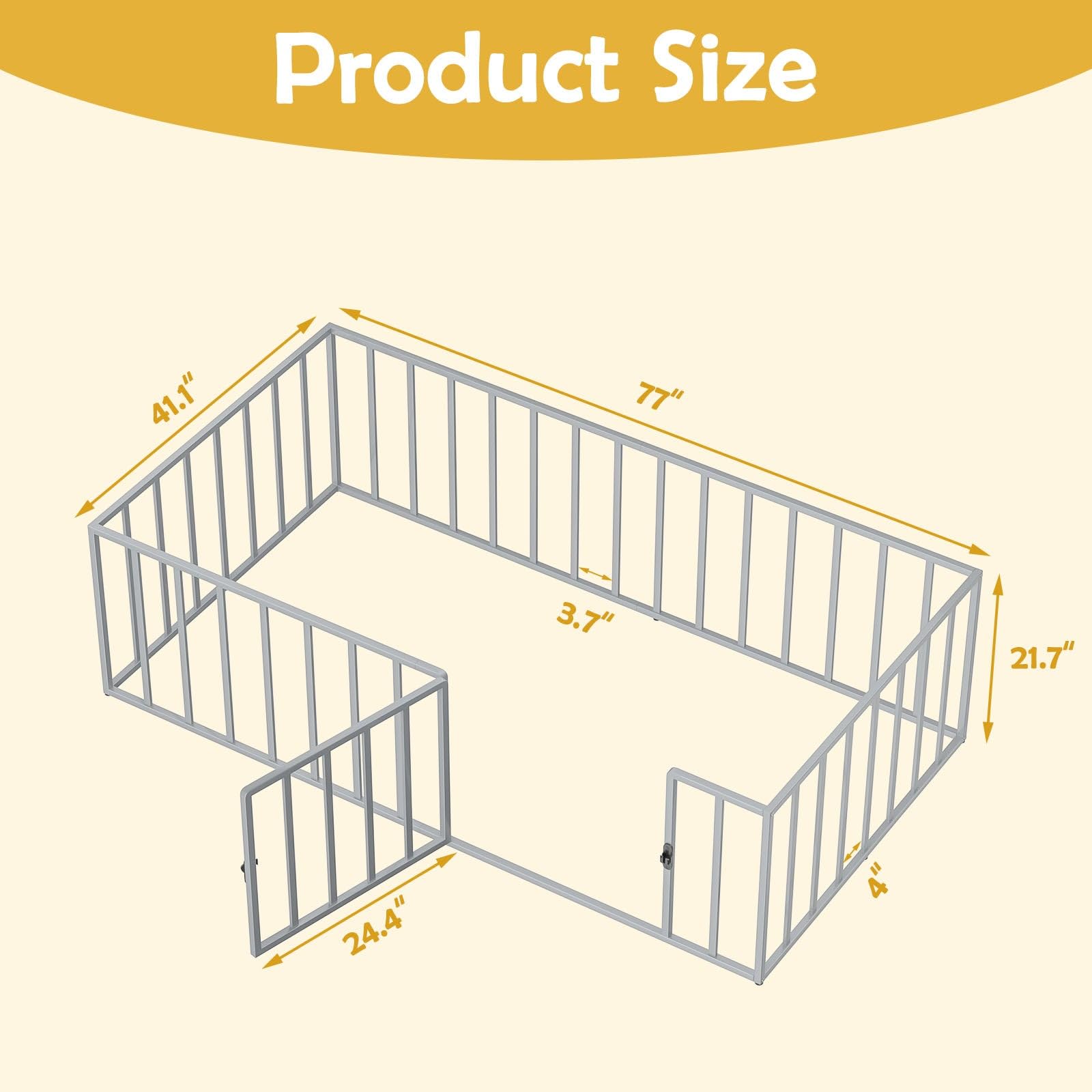 Twin Metal Montessori Floor Bed Frame with Safety Guardrails