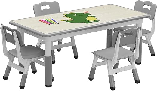 Kids Table and 6 Chairs Set with Storage Box, Height Adjustable Toddler