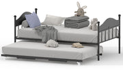 Daybed with Trundle, Metal Twin Size Day Bed with Stylish