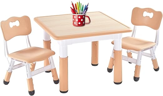 Table and 2 Chairs Set for Ages 3-8, Height Adjustable Toddler Table