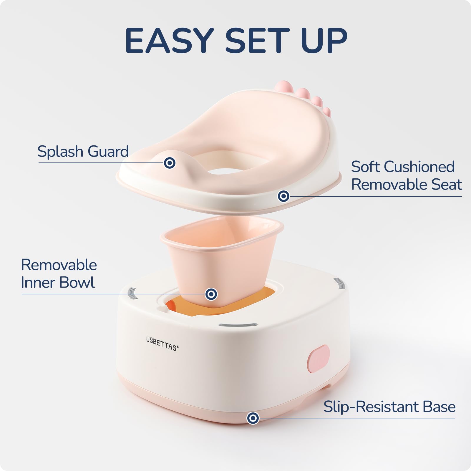 usbettas 3 in 1 Potty Training Toilet, Dinosaur Toddler Potty Training Seat for Boys Girls with Comfortable Cushion, Easy-to-Clean and Anti-Slip Potty Training Step Stool for Toilet (Pink)