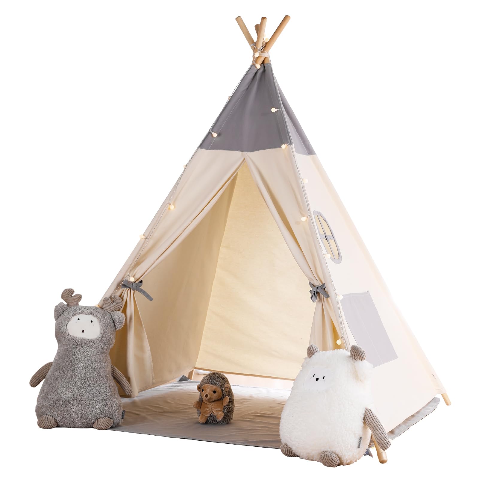 Kids Teepee Tent with LED Lights and Mat