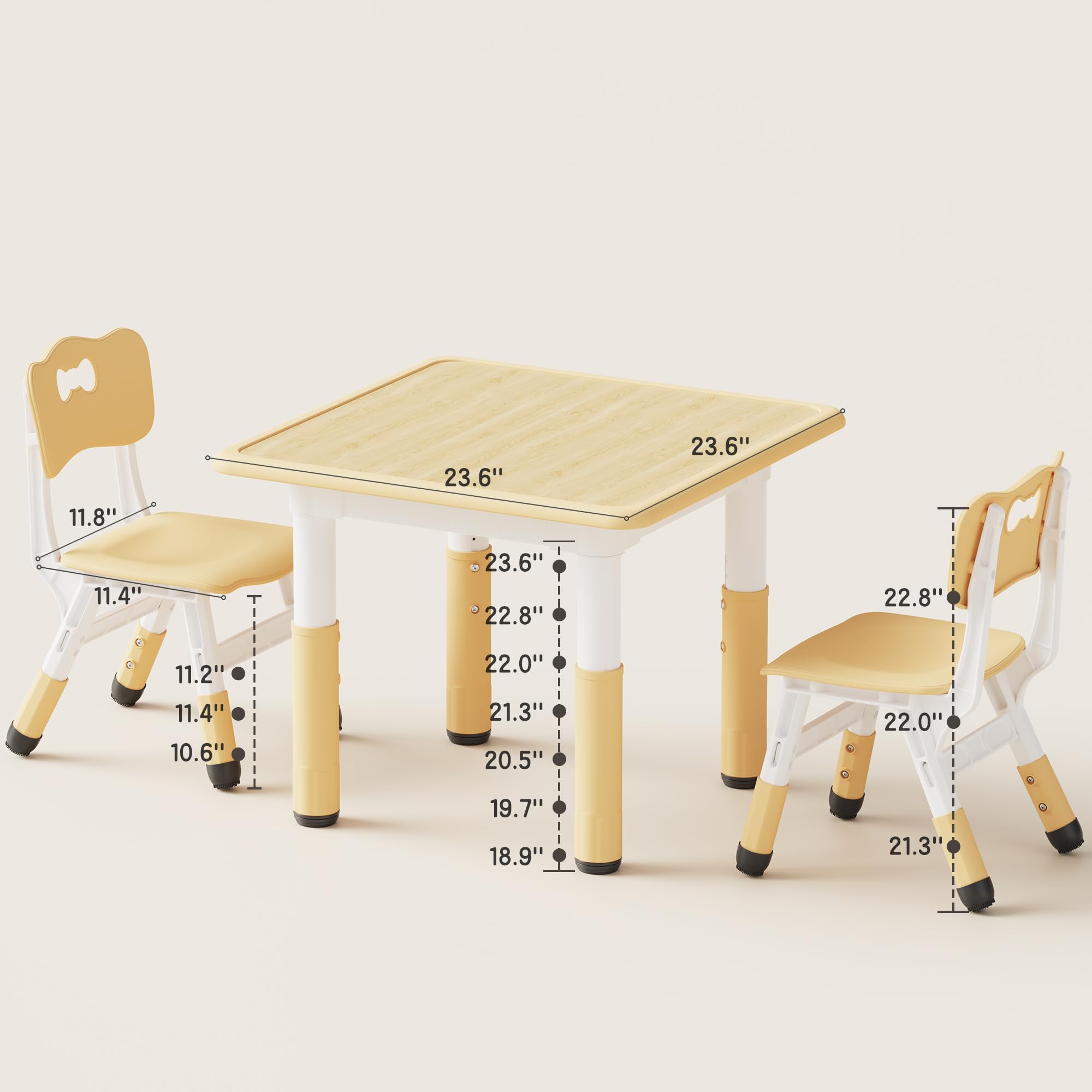 Kids Table and Chairs Set - Height Adjustable with Graffiti Desktop