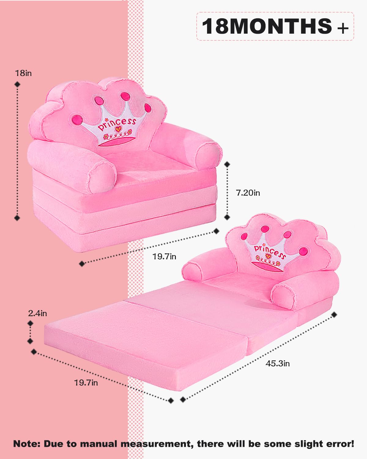 Foldable Kids Sofa Chair for Toddlers 1-3 Years