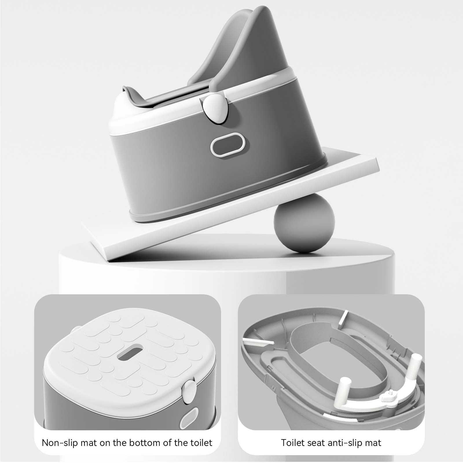 RGKQSY 3 in 1 Toddler Potty Training Toilet Seat with Steps Ladder, Foldable Potty Train Chair Adapter for Toddlers Kids Boys Girls, Gray