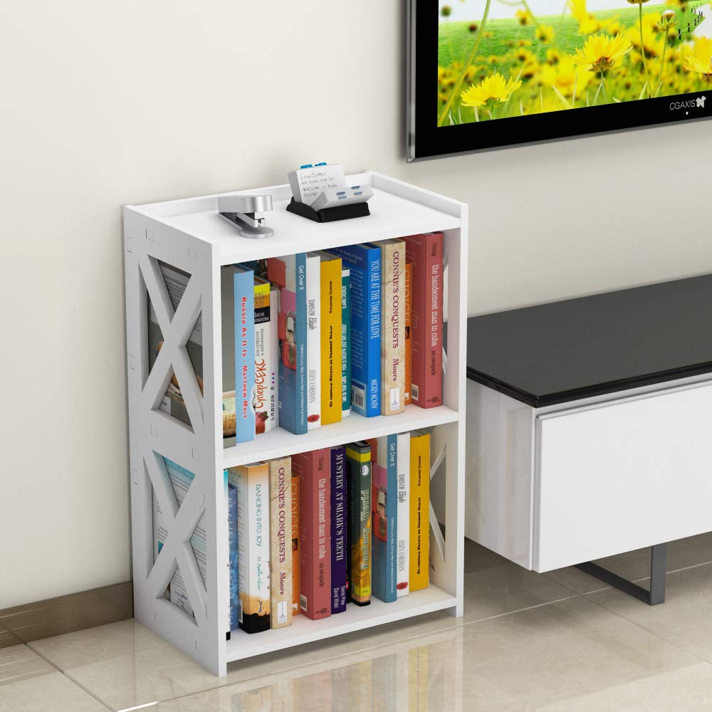 Side Table, 3 Tier 2 Shelf Small Bookshelf Bookcase