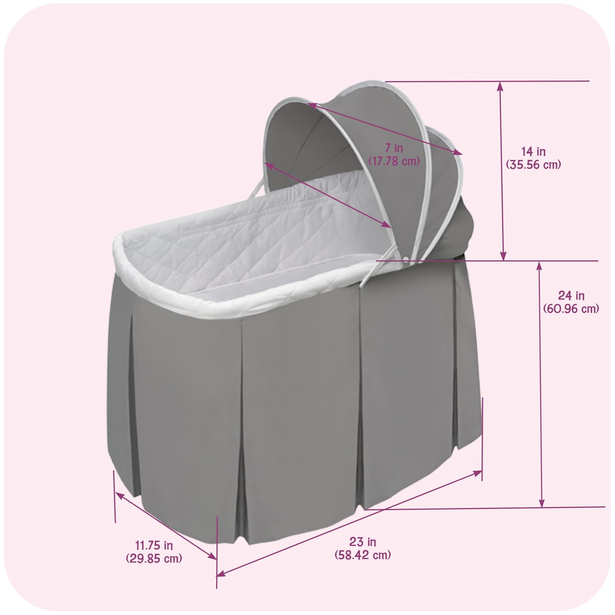 Rocking Doll Bassinet with Canopy and Storage Basket - Fits 18-20 Inch Dolls