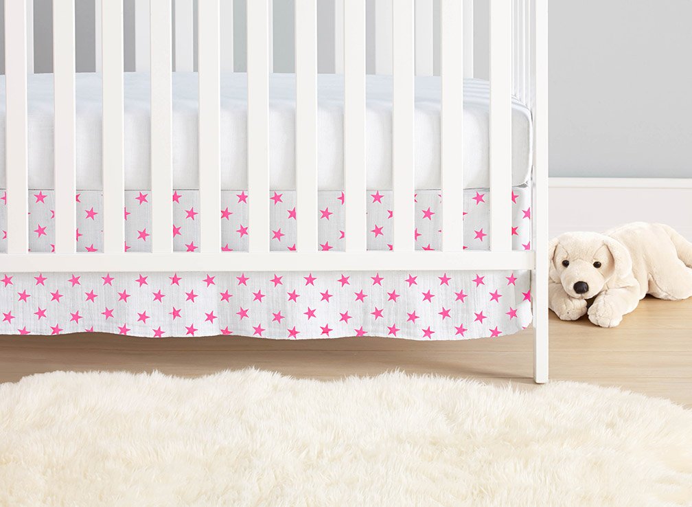 Cotton Muslin Crib Skirt Fluro Pink
