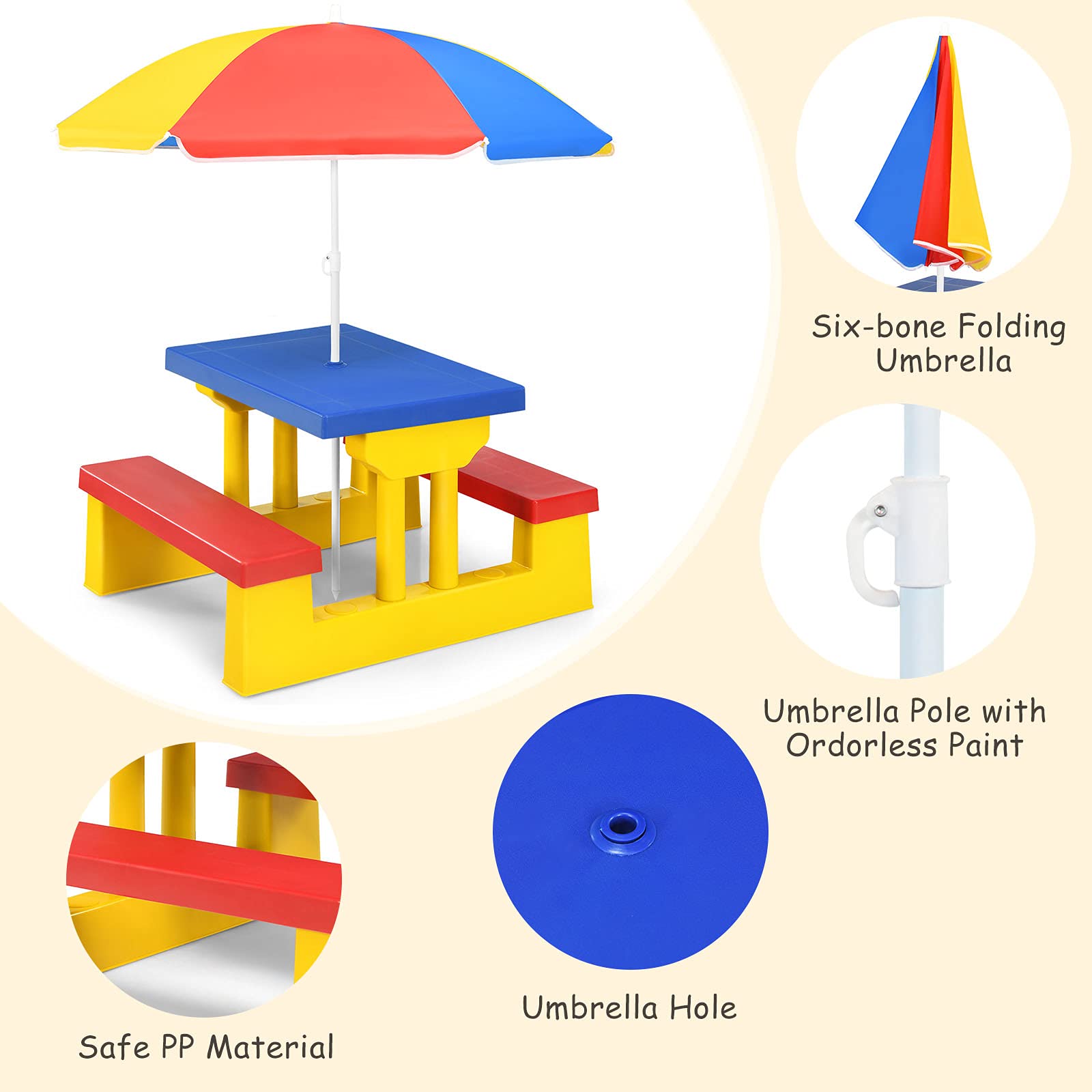 Kids Picnic Table with Umbrella