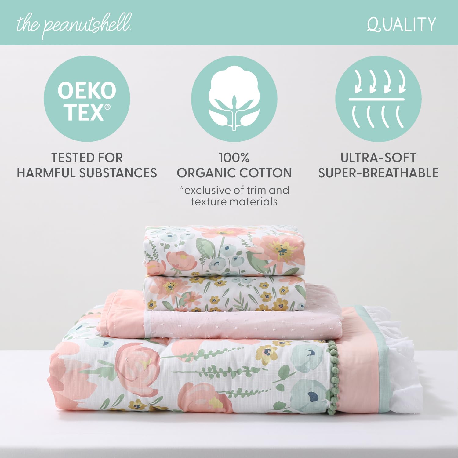 Organic Cotton Baby Crib Bedding Set 4-Piece with Sheets, Quilt & Dust Ruffle