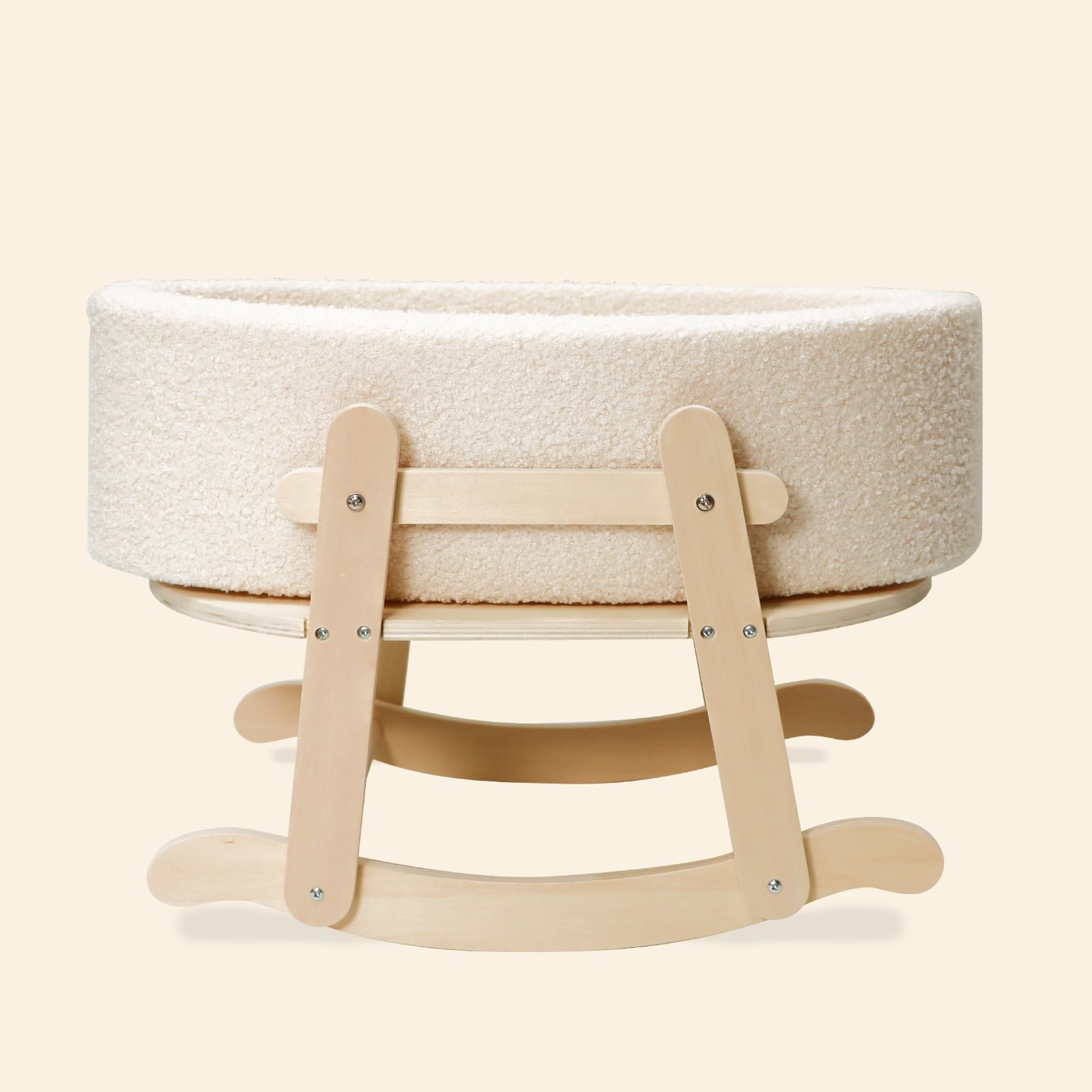 Wooden Doll Bassinet with Boucle Fabric