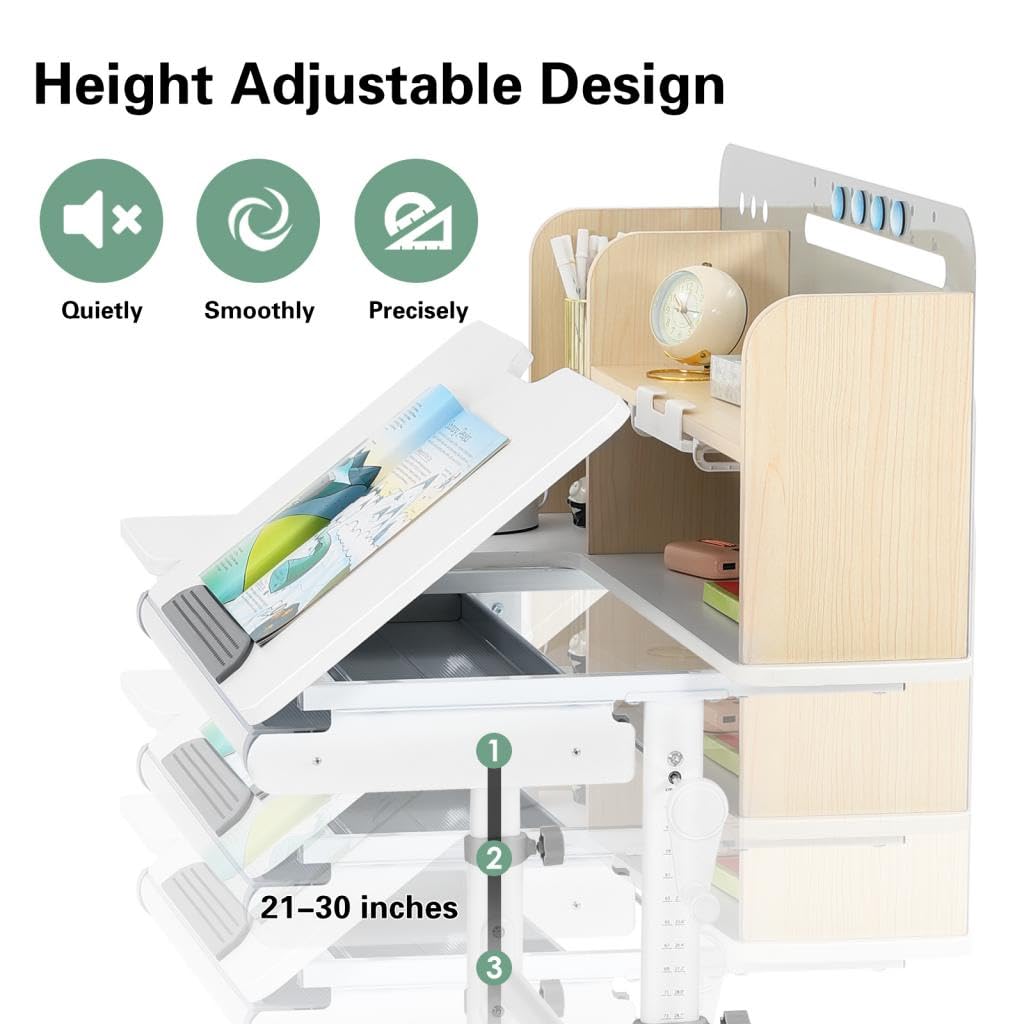 Adjustable Height Kids Desk with Tilting Desktop and Storage