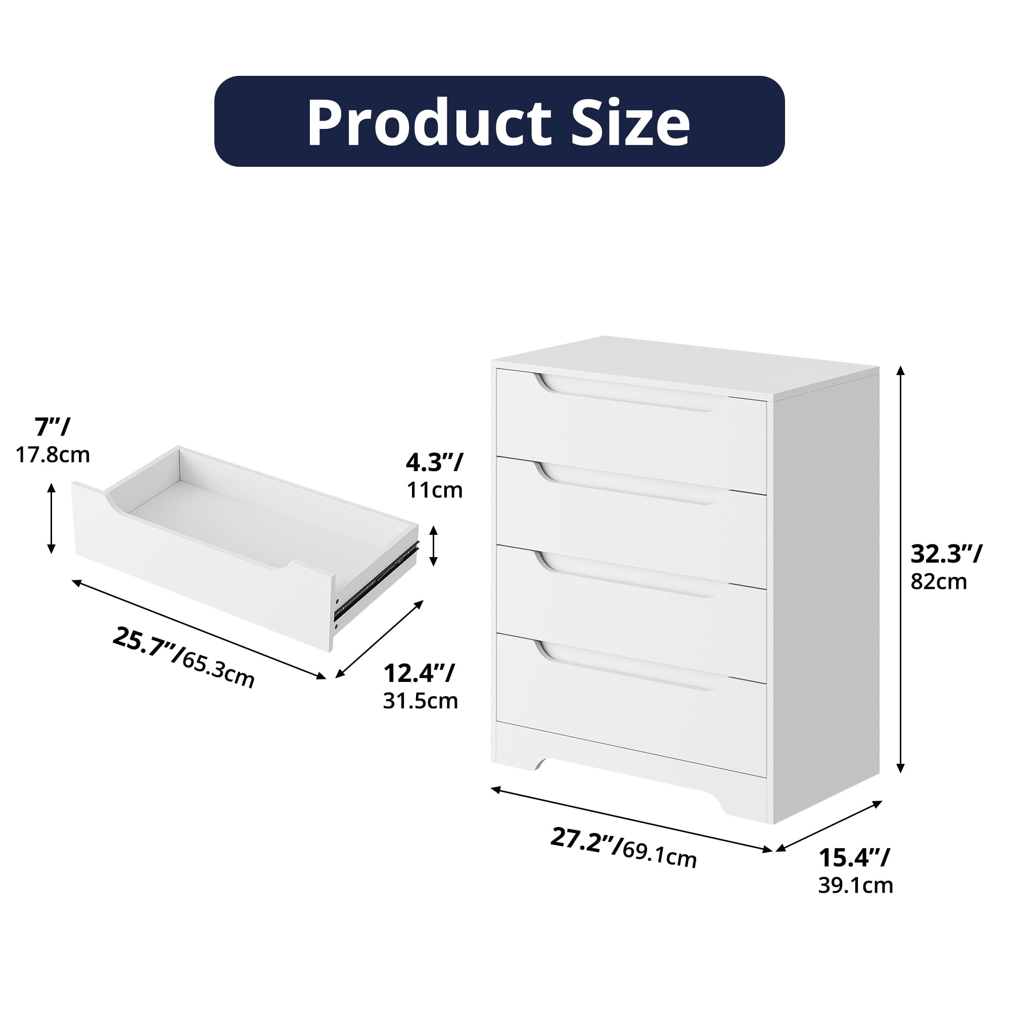 4-Drawer Modern Dresser Storage Organizer with Metal Rails