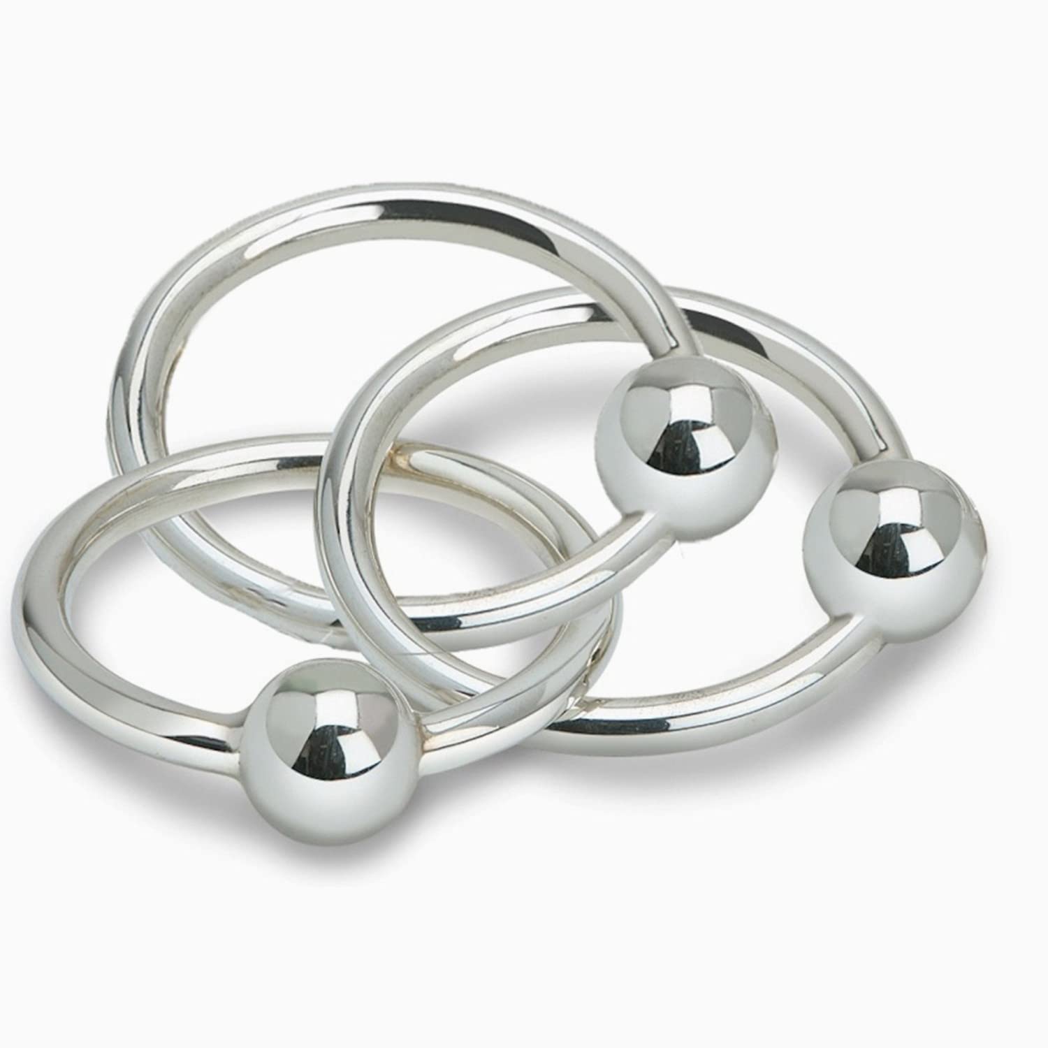 925 Sterling Silver Teether Rattle Three Ring - Newborn Baby Boy and Baby Girl Gift