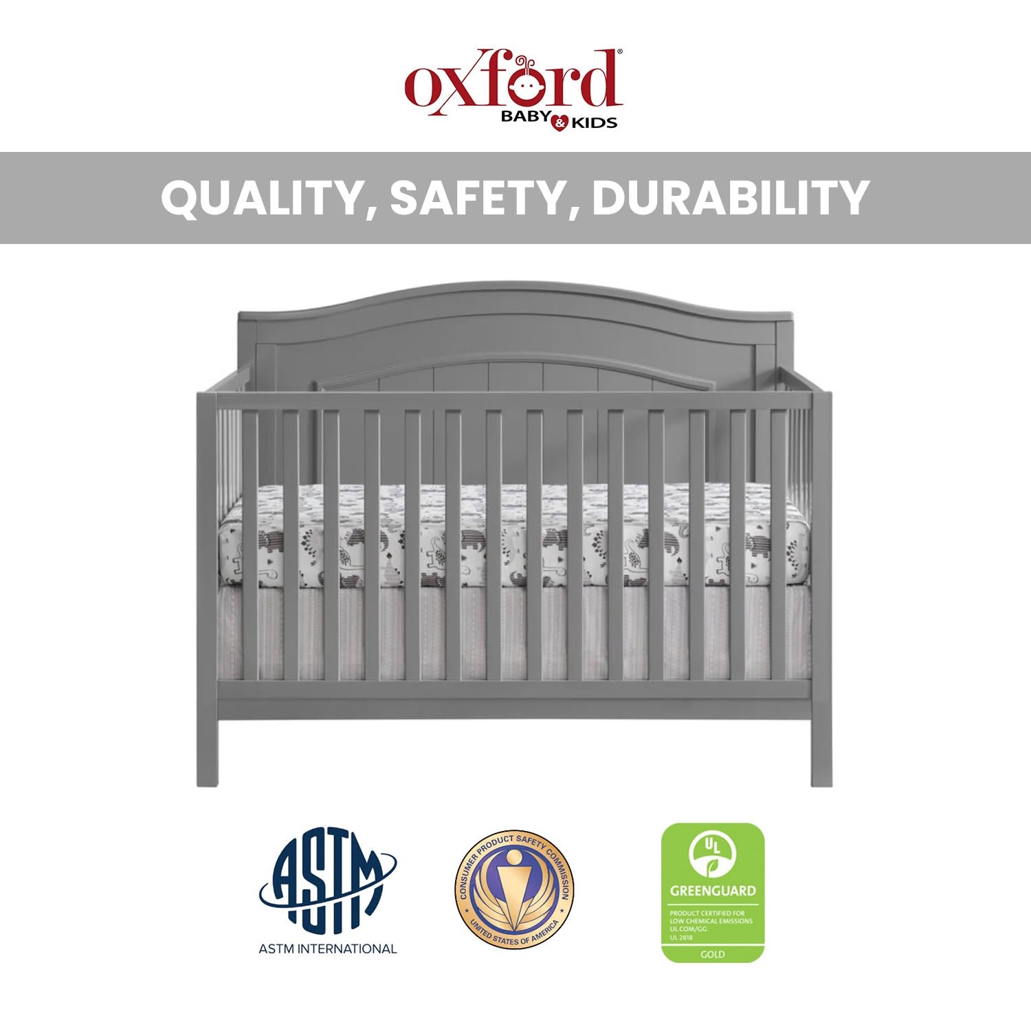 4-in-1 Convertible Baby Crib with Shiplap Headboard