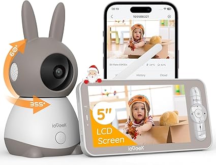 2K Split-Screen Baby Monitor, 5" Audio Baby Monitor with 2 Cameras