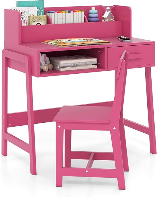 Table and Chair Set, Toddler Wooden Student Study Desk