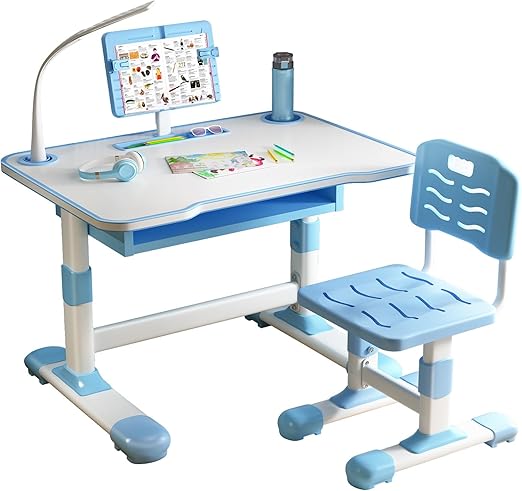 Upgraded Kids Desk and Chair Set, 50 Degree Tiltable&Height