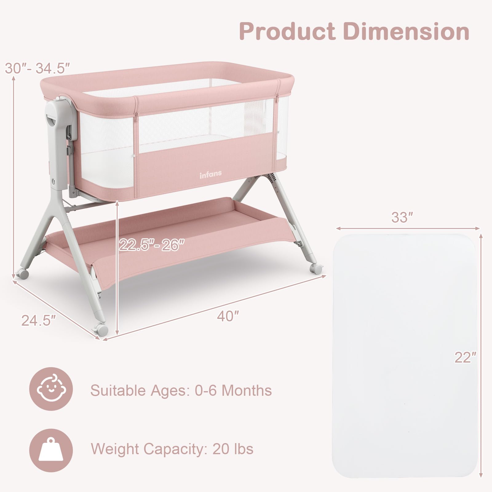 5-in-1 Convertible Baby Bassinet with Wheels and Storage