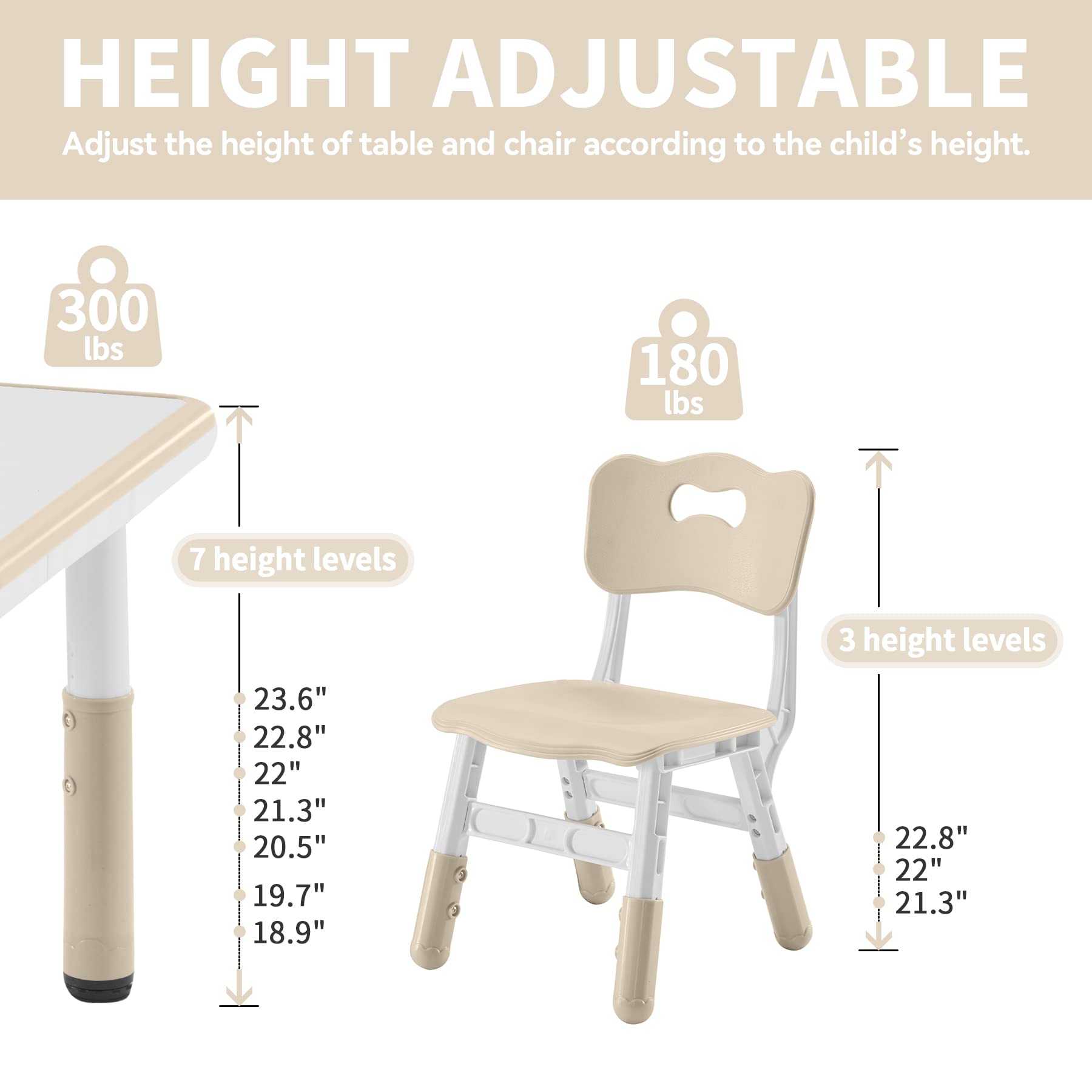 Height-Adjustable Toddler Table and Chair Set for 4