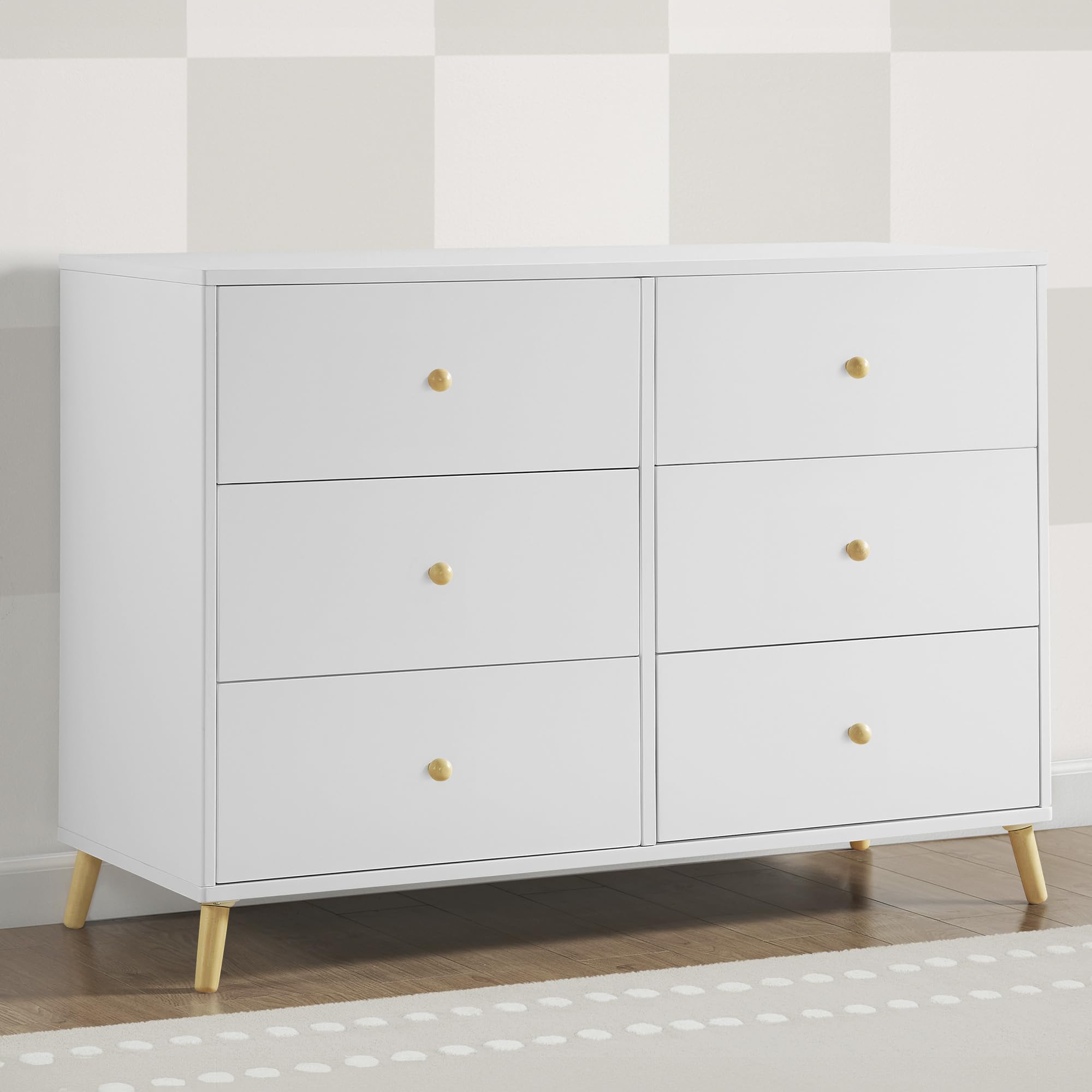 Essex 6 Drawer Dresser, Bianca White/Natural