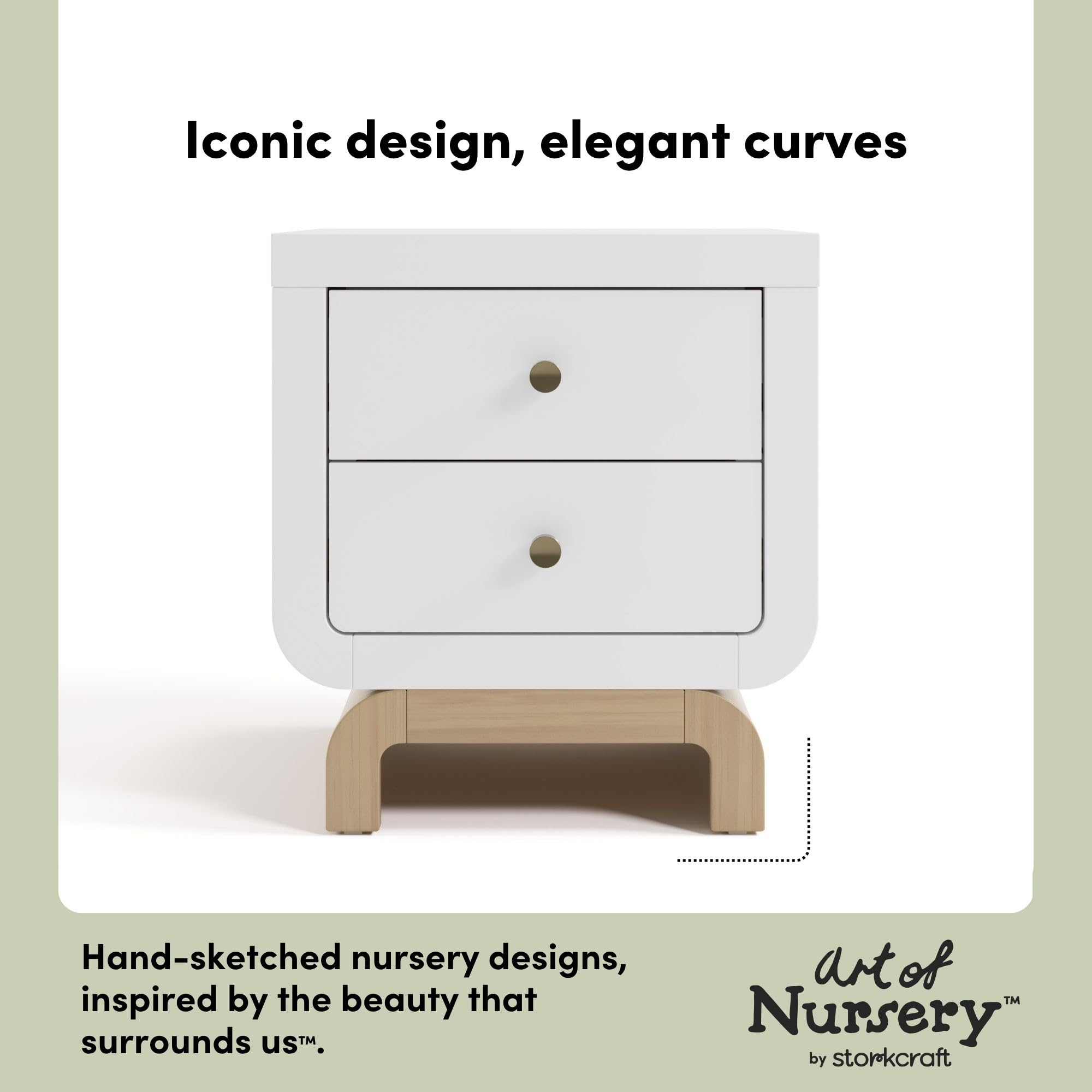 2 Drawer Nightstand with Curved Base for Kids Bedroom