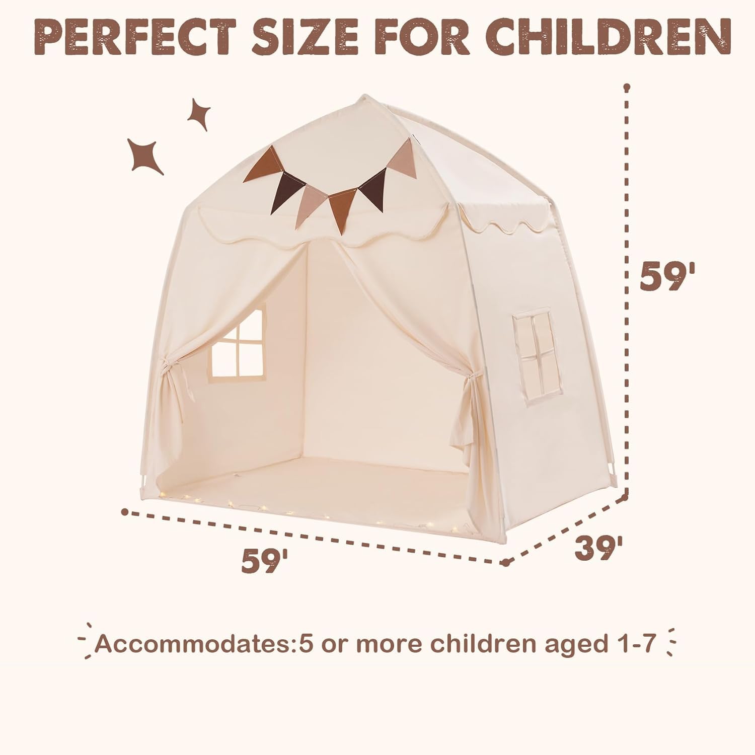 Kids Play Tent Dome Playhouse with Lights and Flags