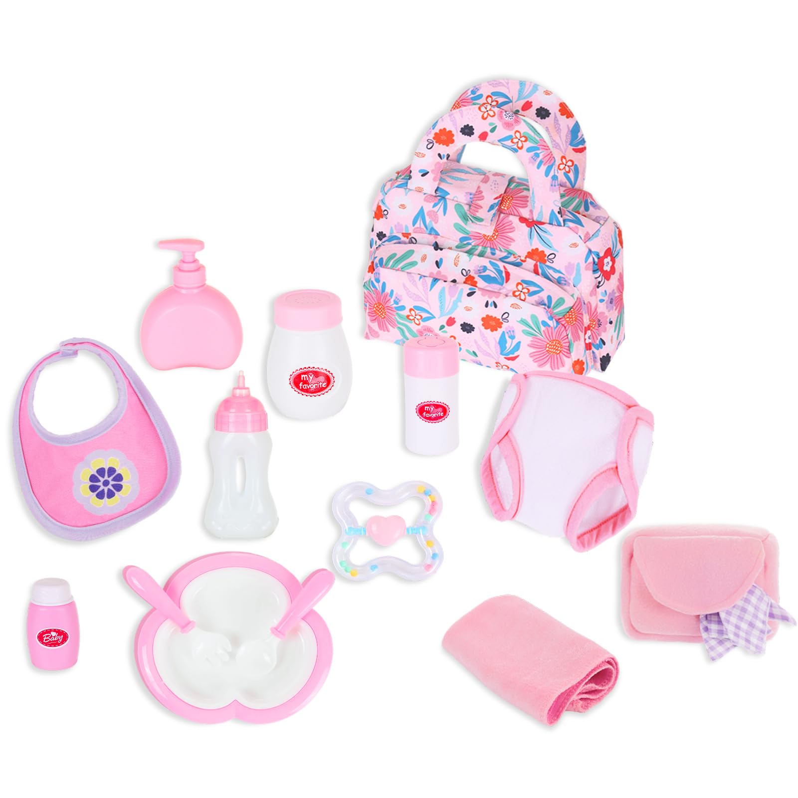Baby Doll Feeding Set with Portable Bag - 15pcs 12-18 Inch Dolls Accessories Kit