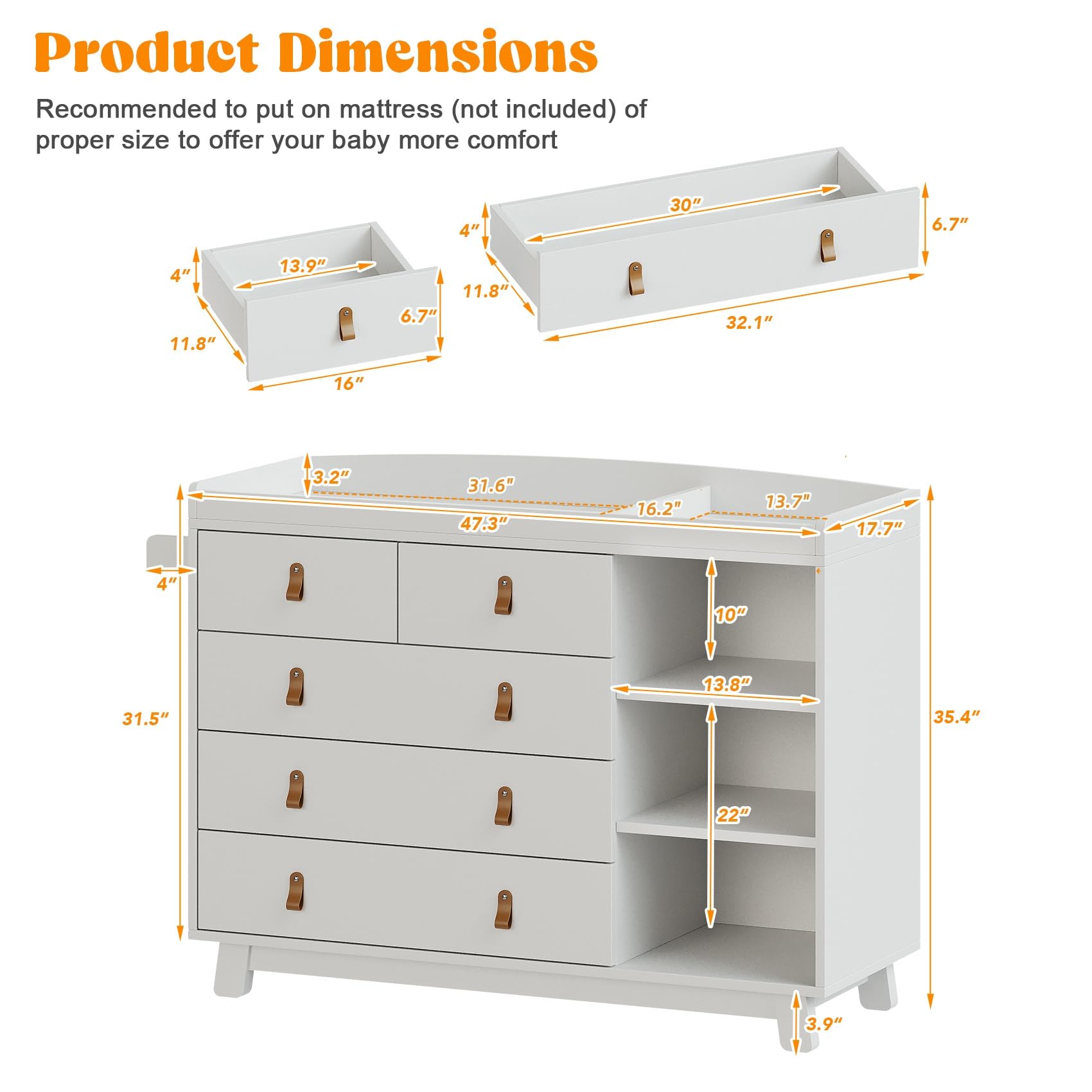 Baby Dresser with Changing Table and 5 Drawers
