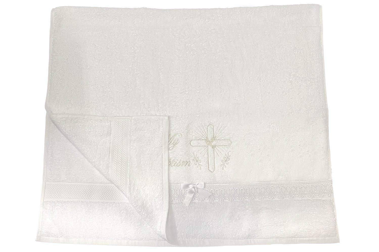 White Baptism Towel for Boys and Girls - 100% Cotton for Christening Godchild Gift LDS