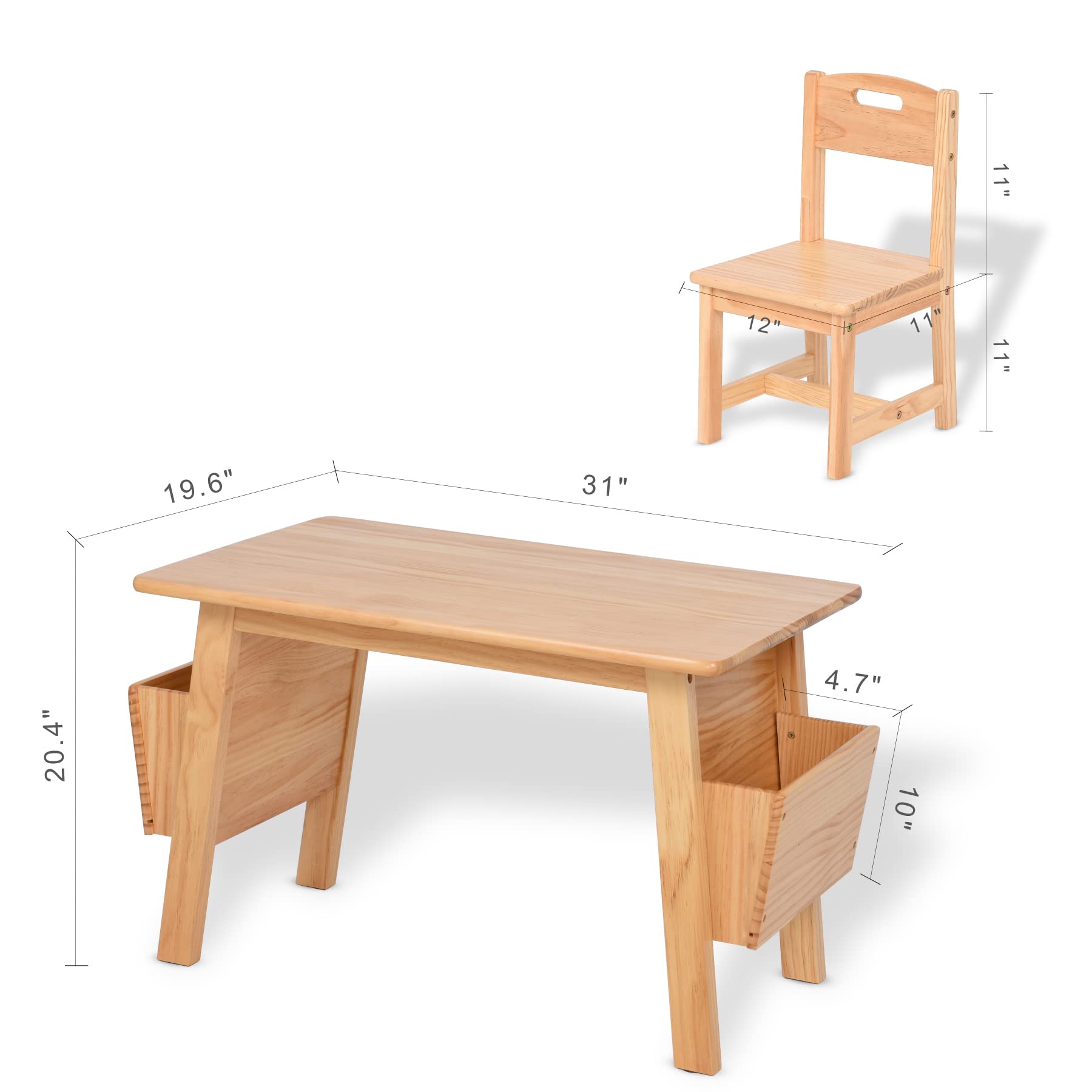 Wood Table and 2 Chair Set with Storage Desk and Chair Set
