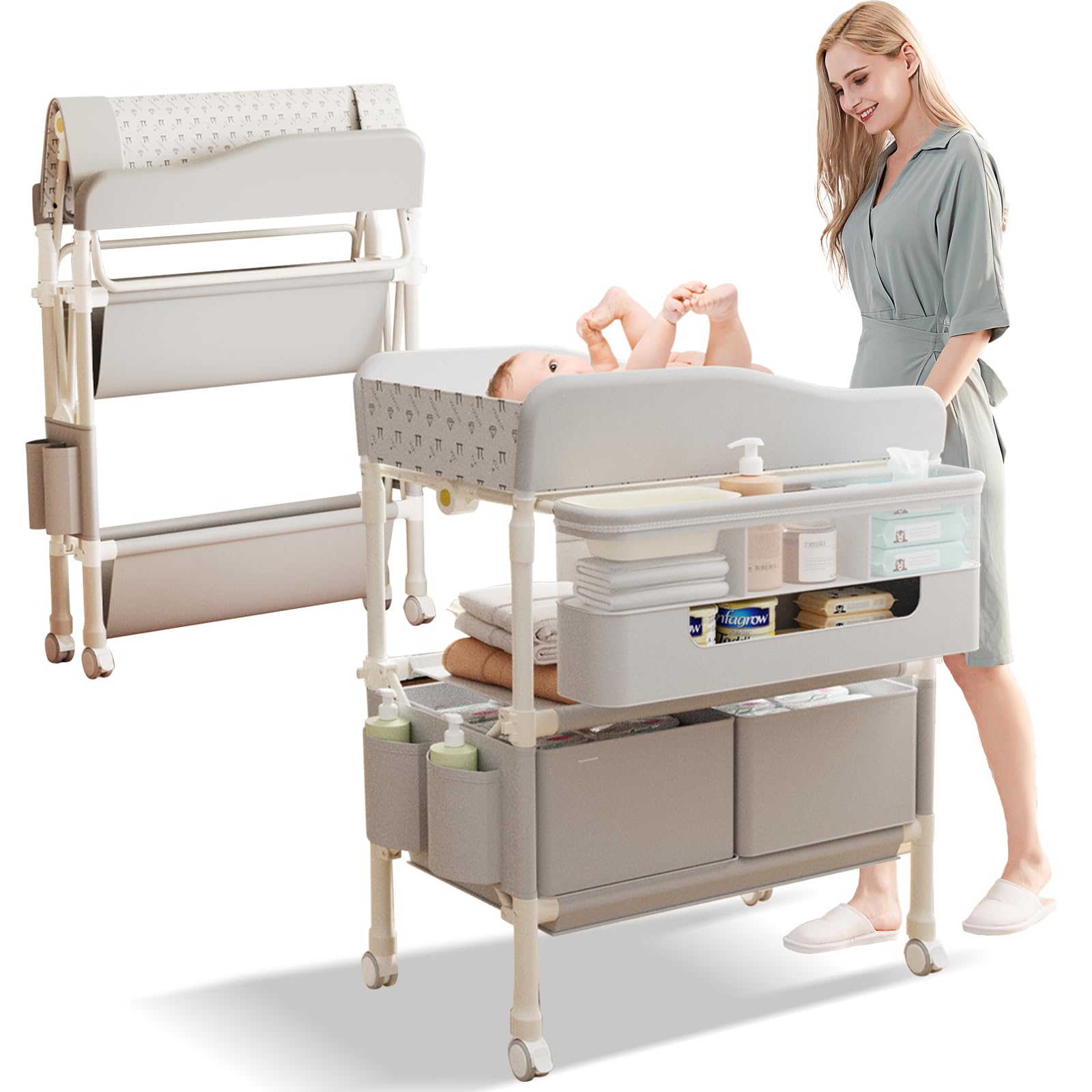 Changing Table, Versatile Folding Changing Table with 2 Drawers