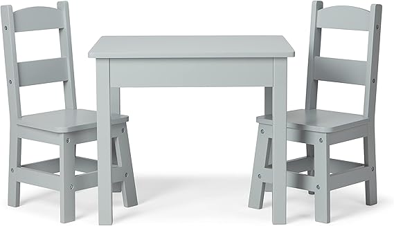 Solid Wood Table and 2 Chairs Set - Light Finish Furniture for Playroom