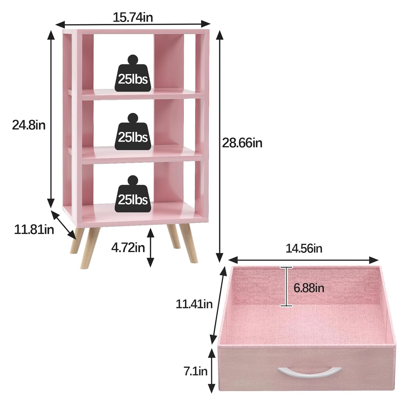 3-Tier Nightstand with Fabric Drawers