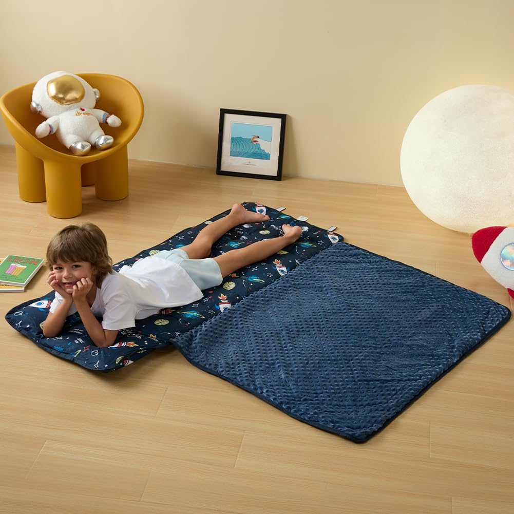 Toddler Nap Mat with Removable Pillow and Minky Blanket