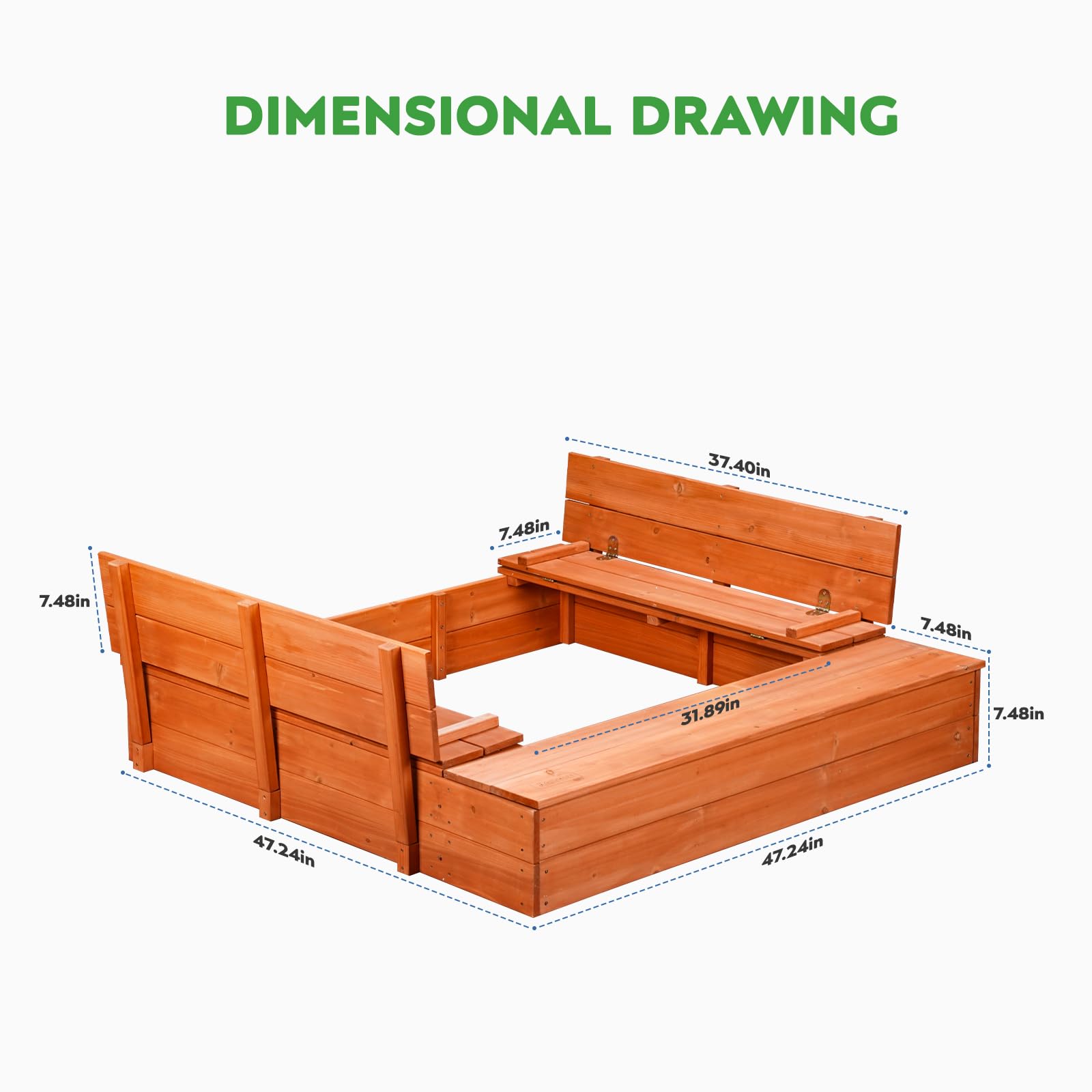 Wooden Outdoor Sandbox with Cover 47x47 Inch