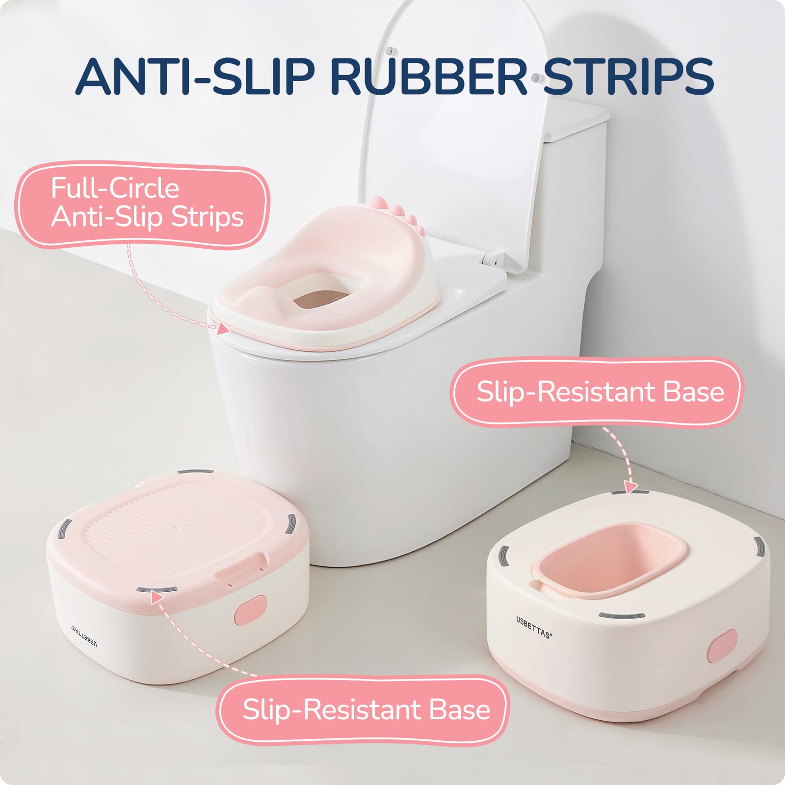usbettas 3 in 1 Potty Training Toilet, Dinosaur Toddler Potty Training Seat for Boys Girls with Comfortable Cushion, Easy-to-Clean and Anti-Slip Potty Training Step Stool for Toilet (Pink)
