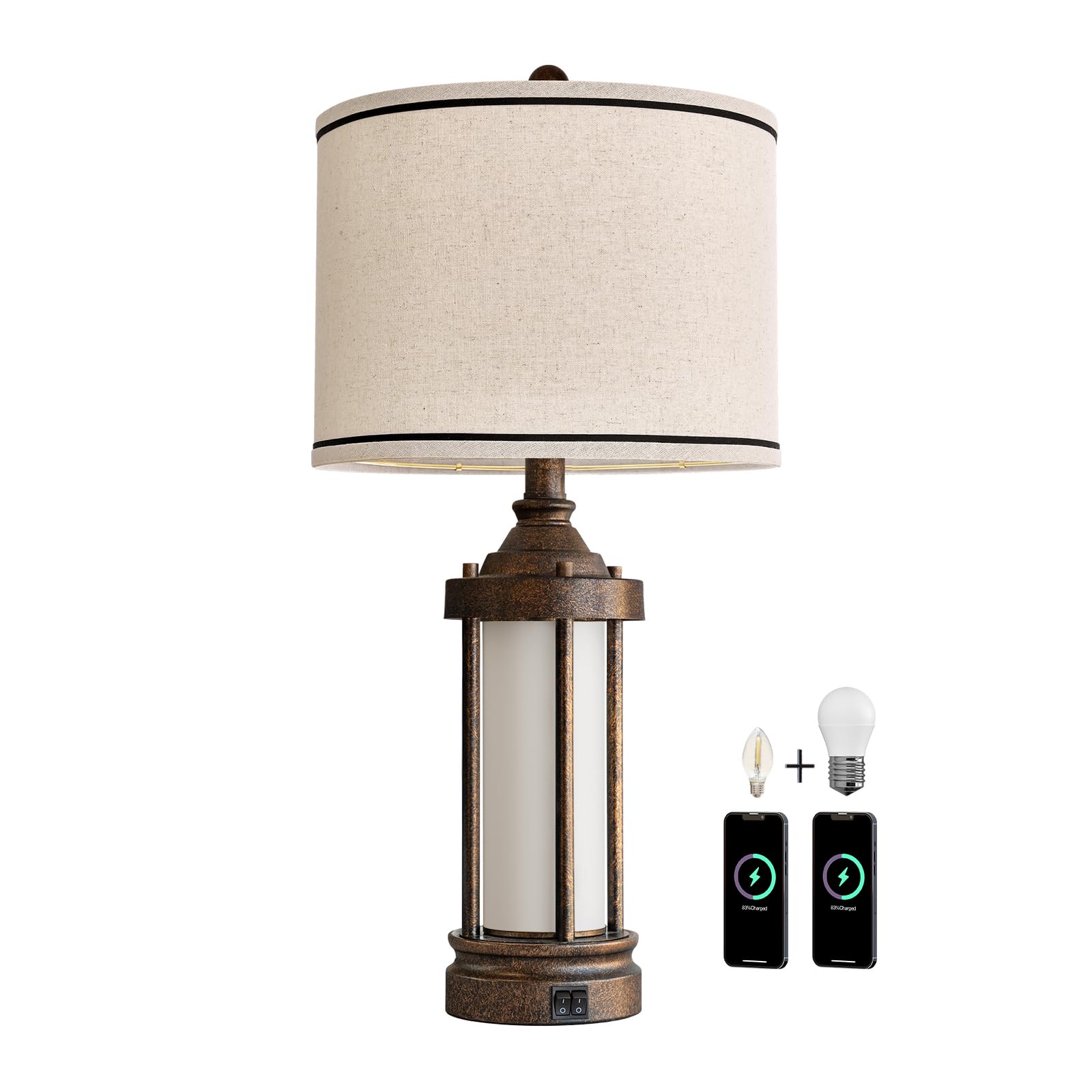 25'' Table Lamp for Living Room Bedroom Farmhouse Metal Lamps