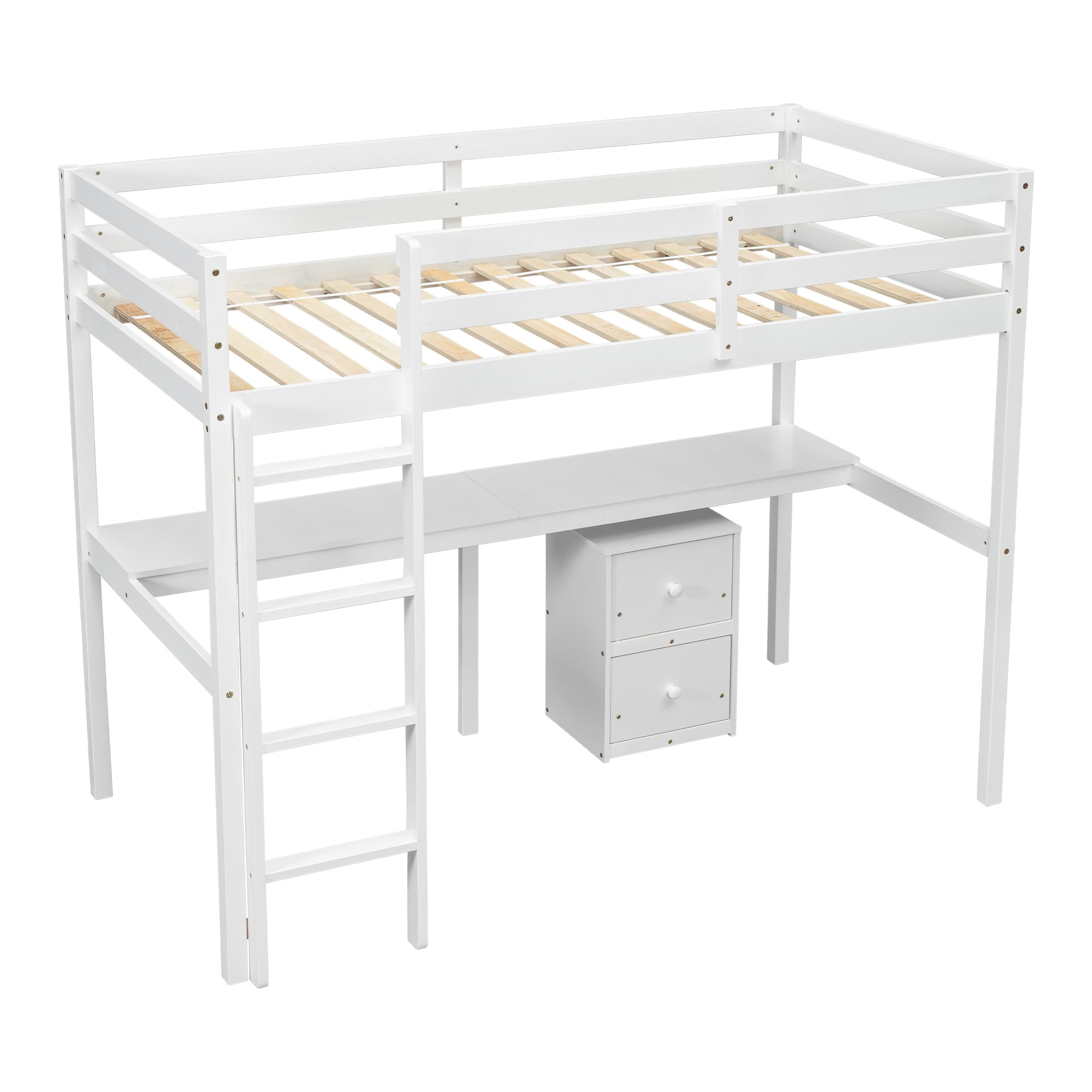 Loft Bed Twin Size with Ladder and Guardrail, Loft Bedframe