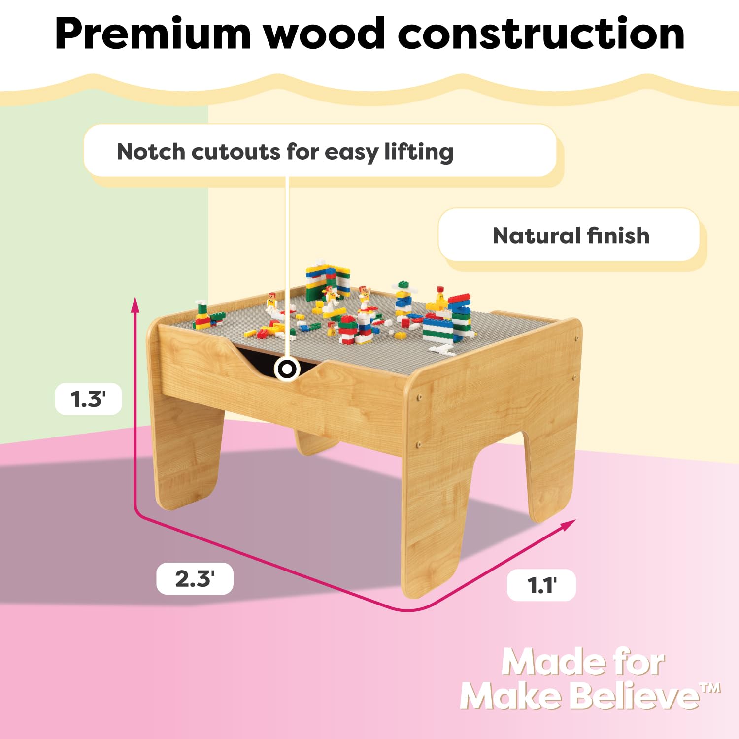 Reversible Wooden Activity Table with Building Bricks