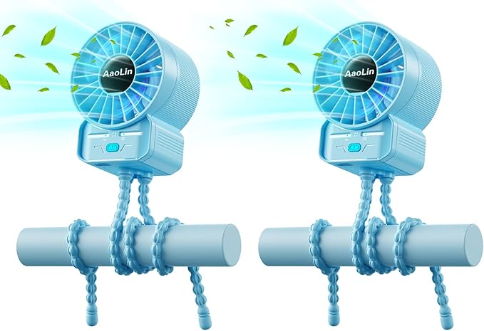2 Pack Multifunctional Portable Stroller Fan 4 Speed 6600rpm High Speed