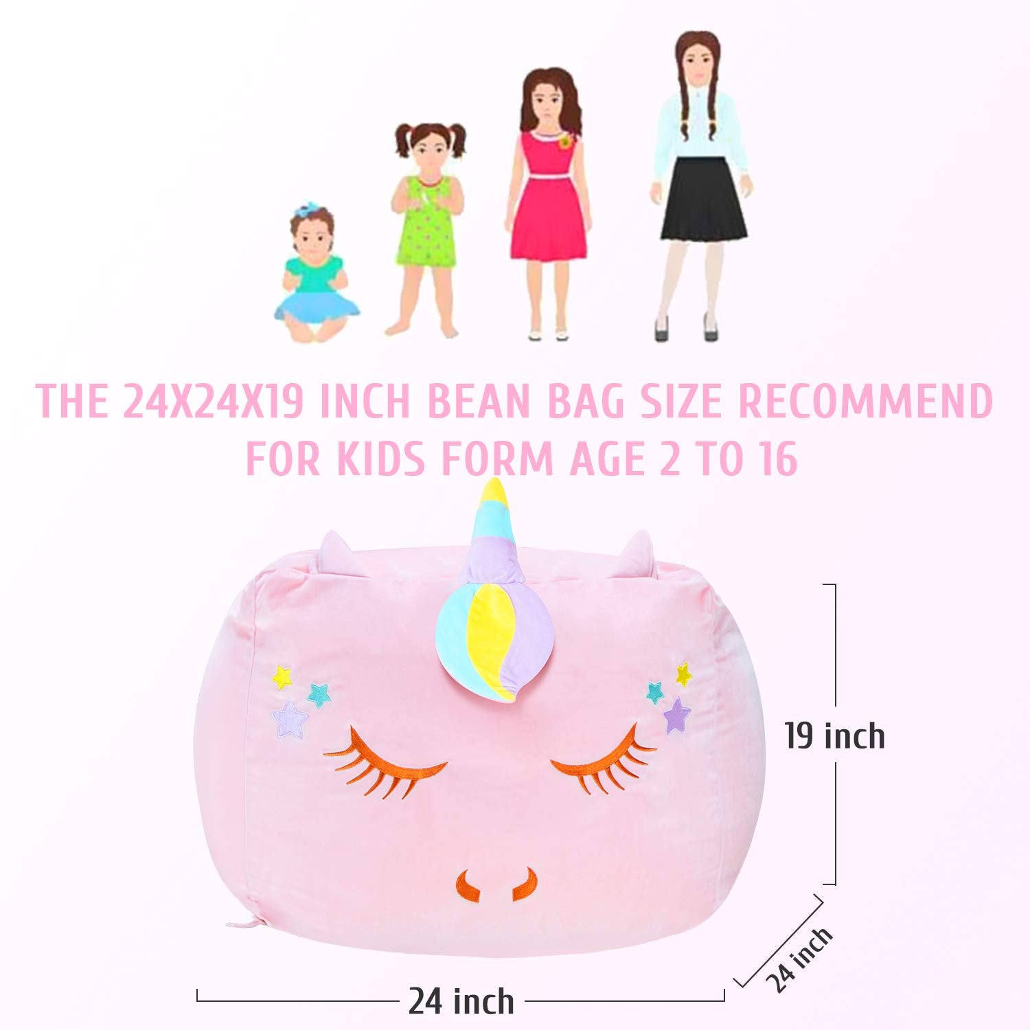 Unicorn Stuffed Animal Storage Bean Bag Chair Cover for Kids
