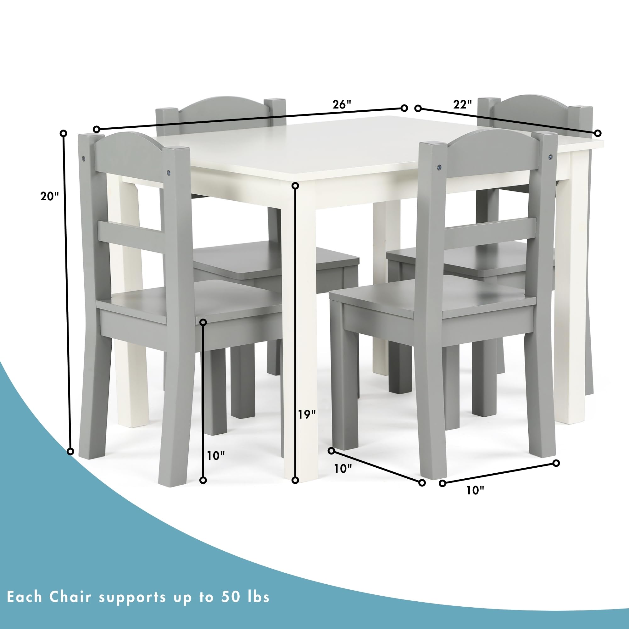 Kids Wooden Table and 4 Chairs Set White Grey