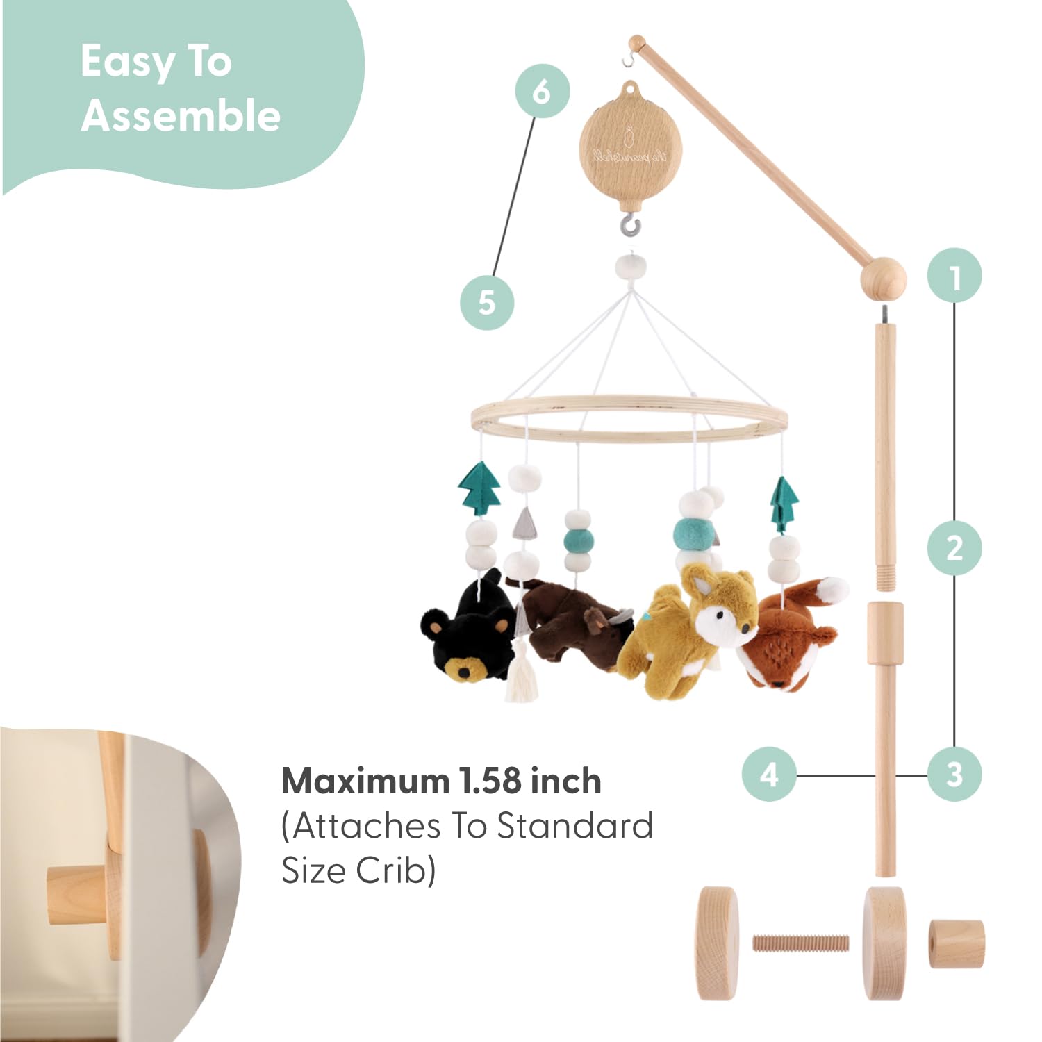 Wooden Musical Crib Mobile with 12 Lullabies