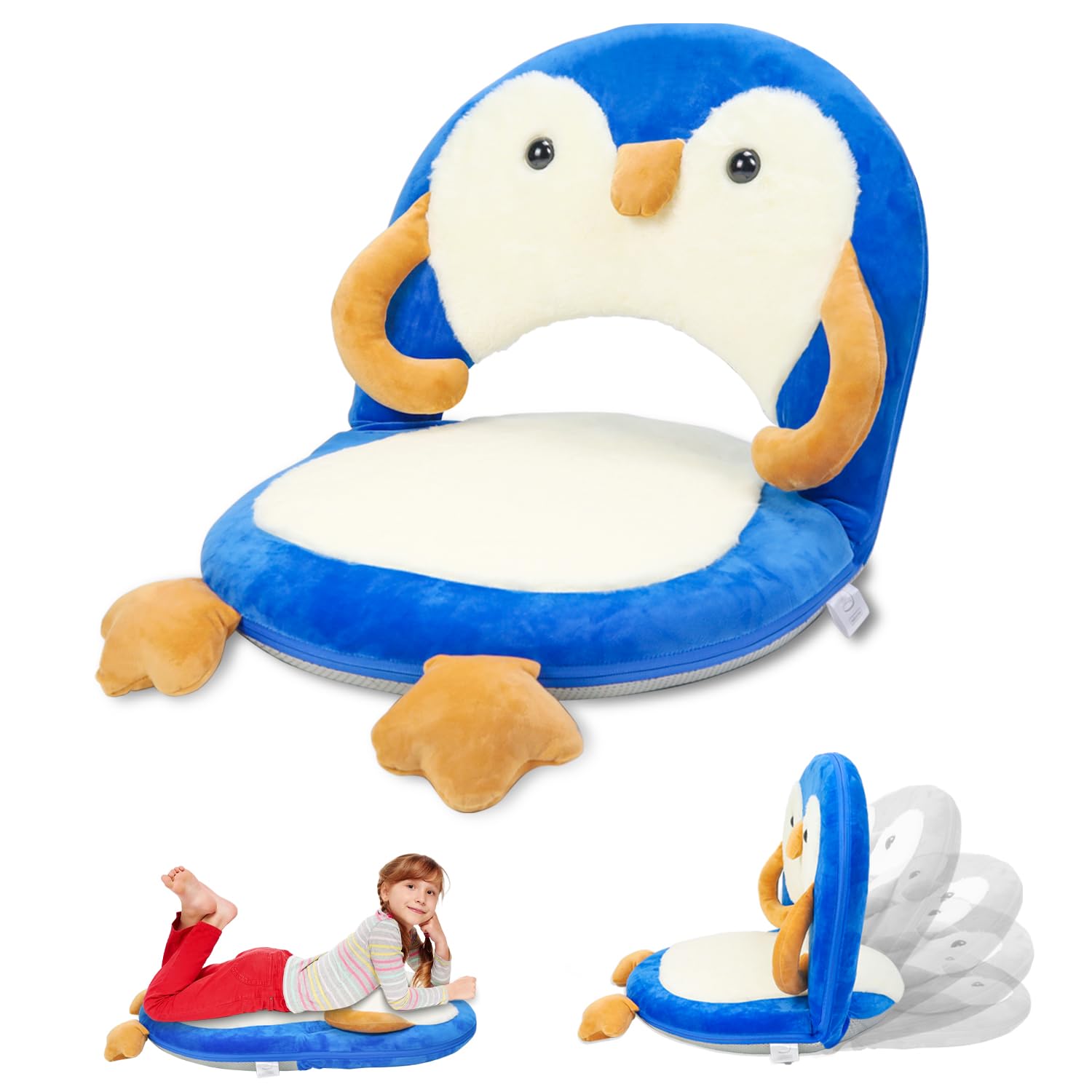 Floor Chair for Kids, Penguin Floor Seating with Back Support 5 Adjustable Position