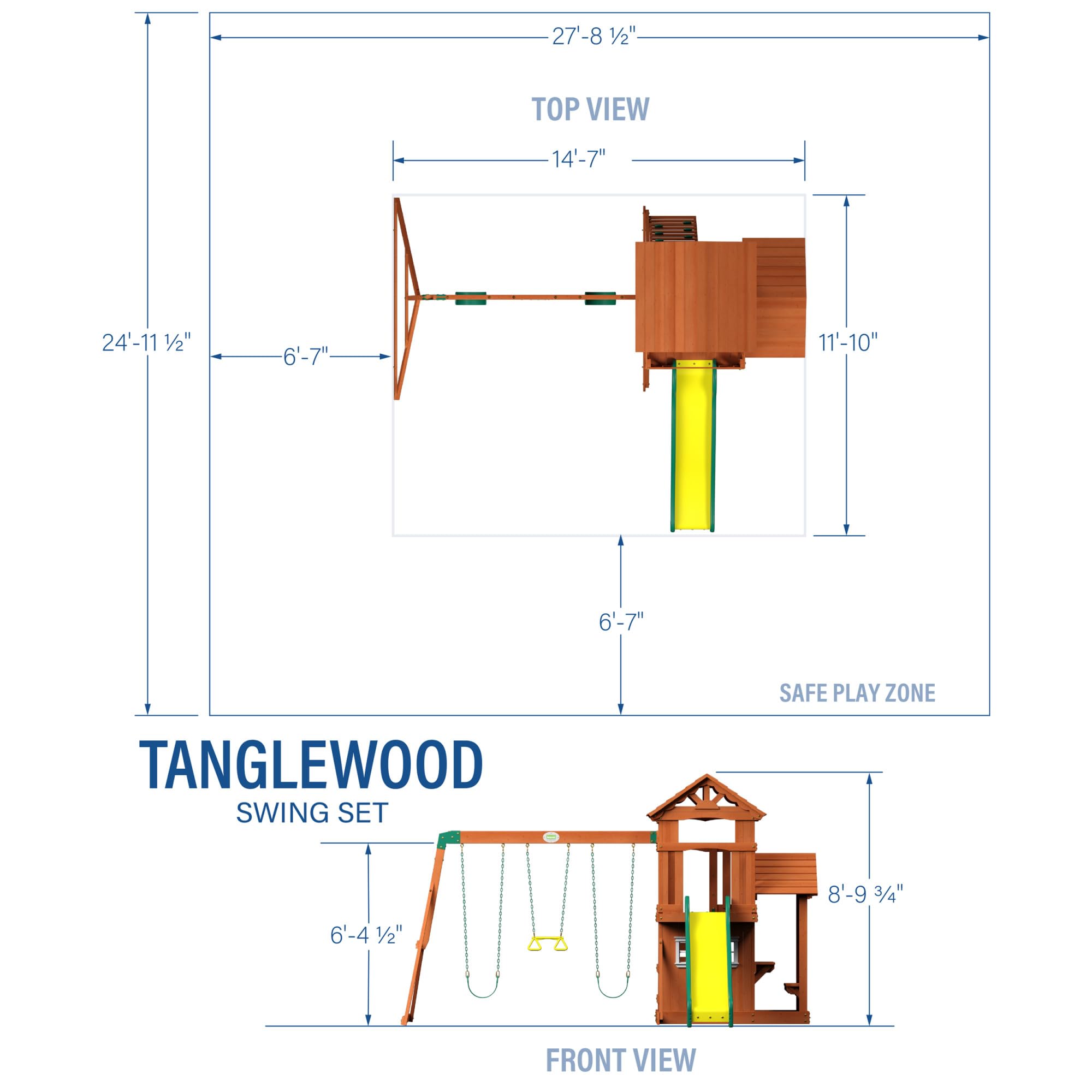 Cedar Wood Swing Set with Clubhouse and Wave Slide