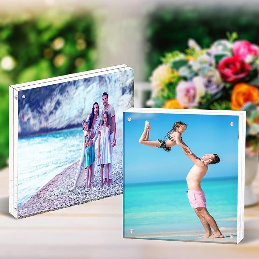 Acrylic Frame, 5 Pack 4x4 Inch Picture Frames, 20mm Thicker Frameless Clear Double