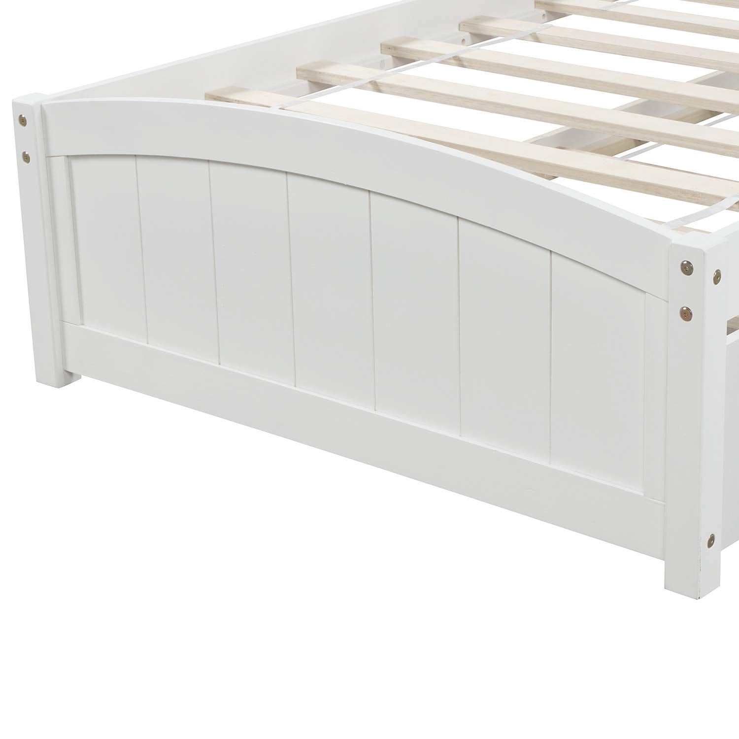 Twin Platform Bed Frame with Trundle, White Solid Wood, 79.5 x 41.7 x 37.5 inches